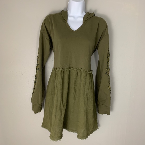 Miss Me Tops - Miss Me Olive Green Embroidery Hoodie Top M A2